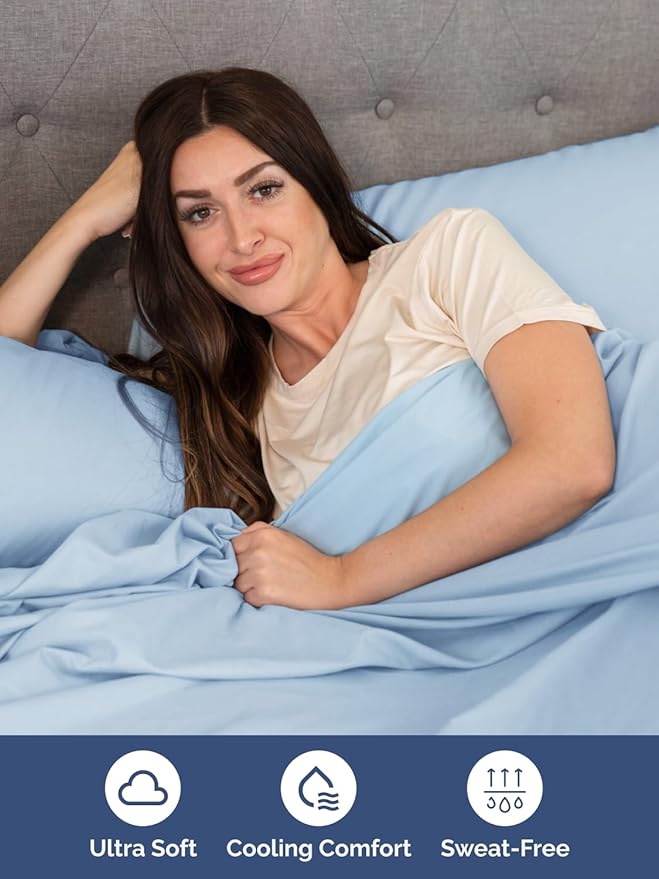Extra Deep Twin Sheet Set - 4 Piece Breathable & Cooling Sheets - Hotel Luxury Bed Sheets Set - Easy & Secure Fit - Soft, Wrinkle Free & Comfy Sheets Set - Light Blue Sheet Set with Extra Deep Pockets