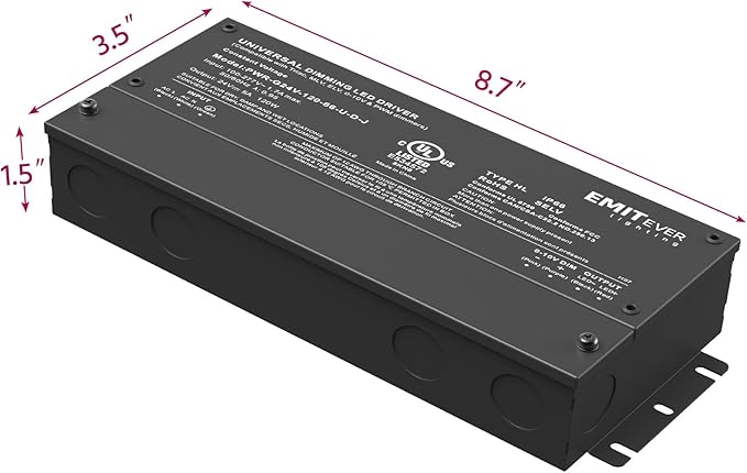 EMITEVER 120W Dimmable LED Driver, 24V Triac Dimmable Power Supply, AC to DC Transformer for LED Light, Compatible with Lutron and Leviton Dimmer, Waterproof IP67 and UL Listed