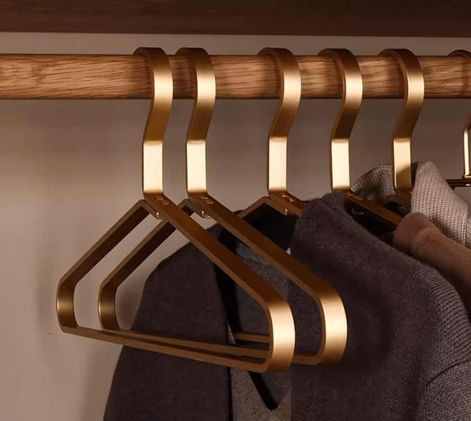 Premium Matte Golden Aluminum Coat Hangers 6 Piece Set, 17.7” Extra Smooth & Durable Metal Shirt Dress Hanger,Aluminum Alloy Hanger,Clothing Support,Clothing Hang