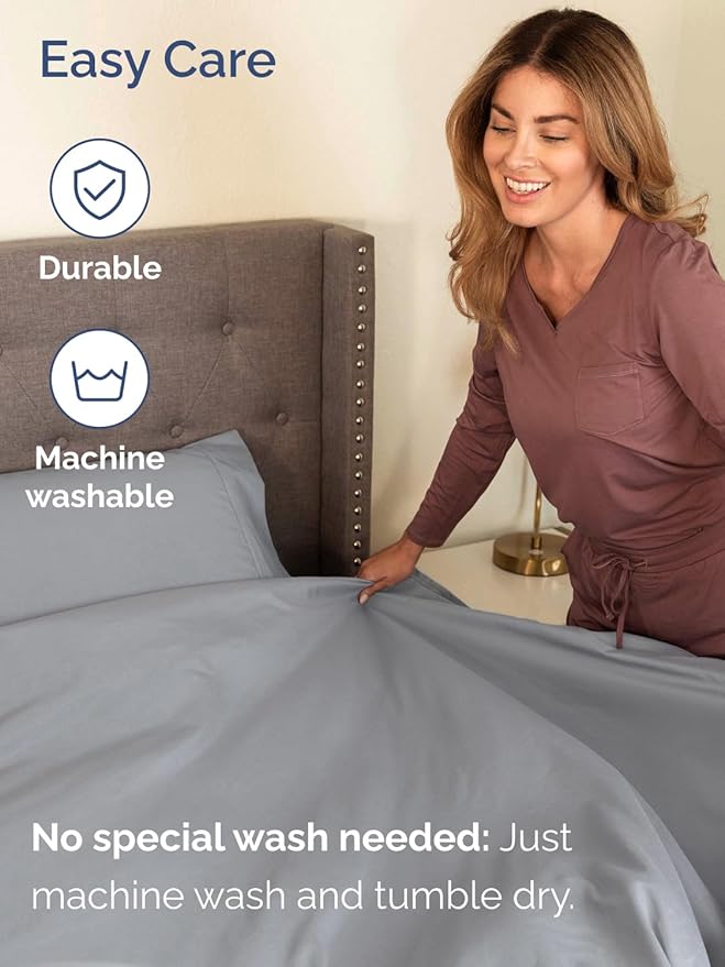 Extra Deep Twin Sheet Set - 4 Piece Breathable & Cooling Sheets - Hotel Luxury Bed Sheets Set - Easy & Secure Fit - Soft, Wrinkle Free & Comfy Sheets Set - Steel Blue Sheet Set with Extra Deep Pockets