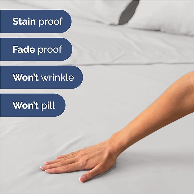 Twin XL 4 Piece Sheet Set - Cooling & Breathable - Hotel Luxury Bedding, Includes Fitted Sheet for Women, Men, Kids and Teens - 1 Flat, 1 Fitted Sheet, 2 Pillowcases with Deep Pockets - French Grey