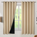 BGment Thermal Insulated 100% Blackout Curtains for Bedroom with Black Liner, Double Layer Full Room Darkening Noise Reducing Grommet Curtain (60 x 63 Inch, Beige, 2 Panels)
