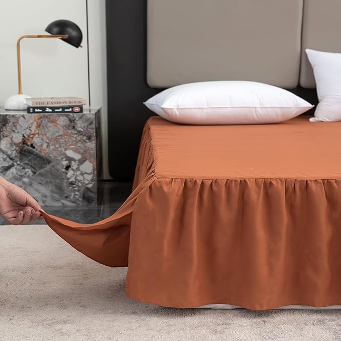 Terracotta Bed Skirt Full Size Ruffled Bed Skirt with Split Corners, Full Bed Skirt 14 Inch Drop, Full Size Bed Skirt Terracotta for Ruffled Bed Skirt with Split Corners, Bed Skirt Full Size