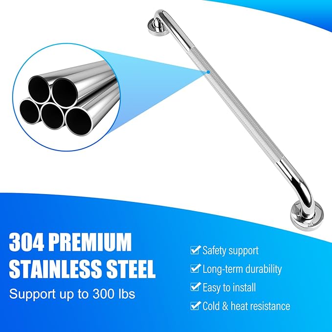 supregear Bathroom Grab Bar Rail, 304 Stainless Steel Non-Slip Bathroom Handle, Safety Handle, Indoor/Outdoor Auxiliary Handle for Kitchen Bedroom Bathtub, Shower and Steps, 10 inch