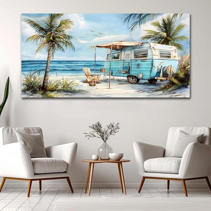 ERQINHUA Large Wall Decor For Living Room Canvas Wall Art For Office Bedroom Aesthetic Marine Beach Landscape Wall Painting Artwork Pictures Modern Beach Posters Ready To Hang Home Decor 30"x60"