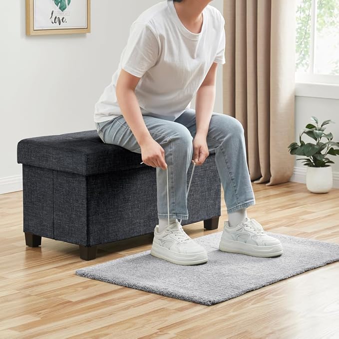 Ornavo Home 30 Inch Storage Ottoman, Large Storage Bench, Ottoman with Storage with Legs, Foot Rest Stool, Bedroom Bench - Black