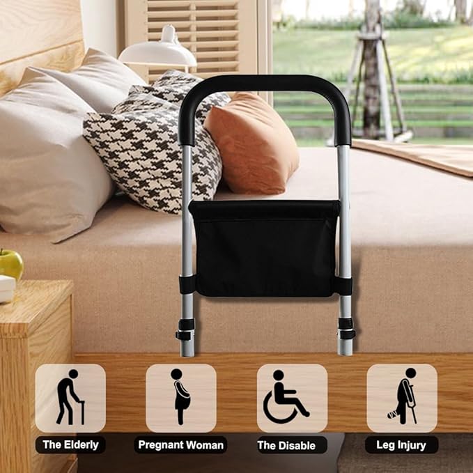 Bed Rails for Elderly Adults Safety, Medical Bed Assist Rail for Seniors, Bedrails for King Twin Full Size Bed, Height Adjustable Bedside Railing Grab Bar Handle with Storage Bag