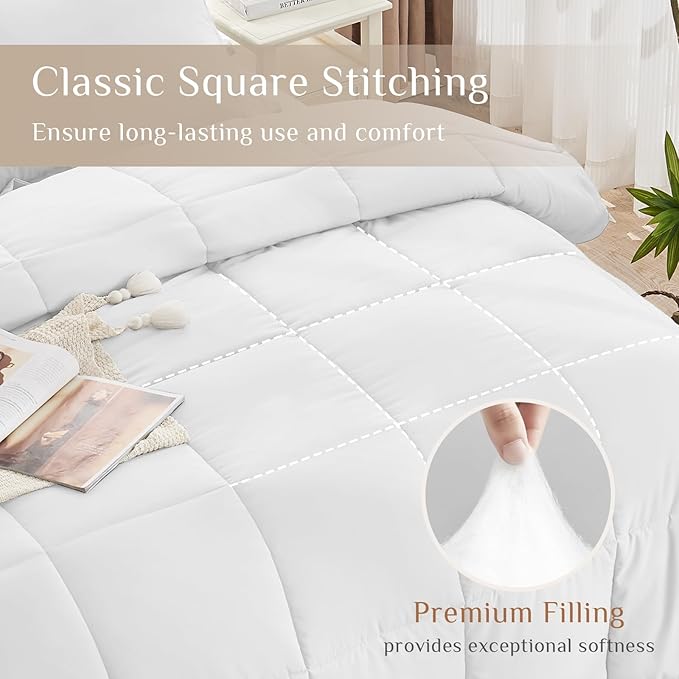 JOLLYVOGUE California King Comforter Set, Ultra-Soft Bed in a Bag Cal King Size 7 Pieces, Oeko-TEX Certified Bedding Set with Down Alternative Comforter, Sheets, Pillowcases & Shams, White