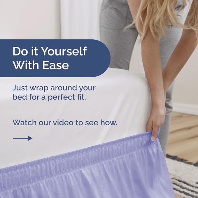 Wrap Around Dust Ruffle Bed Skirt - Lavender - for Full Size Beds with 12 Inch Drop - Easy Fit Elastic Strap - Adjustable Pleated Bedskirt w/Brushed Fabric Wrinkle Free - for Women, Men, Kids & Teens