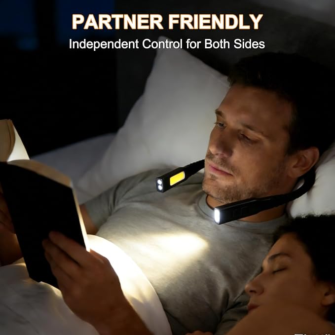 Rechargeable Neck Light with Dual-Sided LED, 1200mAh Battery, Large Velvet Neck Pad, Perfect for Bed Reading, Knitting, Camping, and Book Lovers(Black)