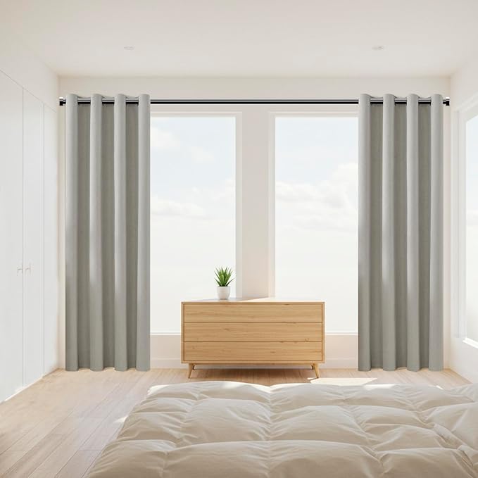 ChrisDowa 100% Blackout Greyish Beige Solid Curtains 45 Inches Long 2 Panels for Bedroom Living Room,Farmhouse Room Darkening Thermal Insulated Soundproof Grommet Top Window Treatment Drapes,52x45