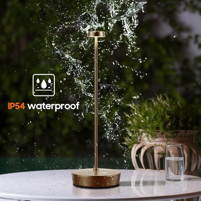 Cordless LED Table Lamp，Rechargeable Battery Desk Lamps, 3 Color Stepless Dimmable Metal Battery Table Lamps, Portable Table Light for Indoor/Outdoor/Restaurants/Bedroom/Bar