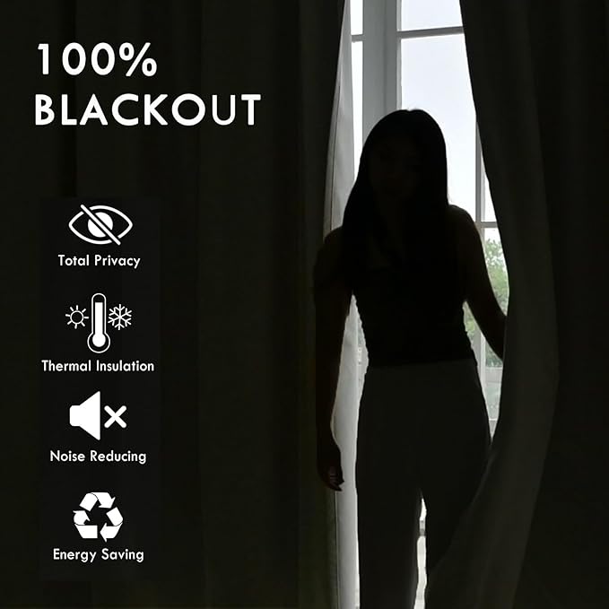 Macochico Extra Wide 100% Blackout Chenille Curtains 100" Wx102 L Thermal Curtains for Sliding Door Room Divider Living Room Bedroom Hotel Light Taupe Blackout Curtains Grommet with Tieback 1 Panel