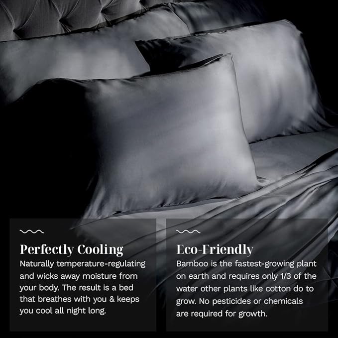 LUXOME 100% Rayon (Viscose) from Bamboo Pillowcase Set (King) | 400 Thread Count | Moisture-Wicking | Envelope Closure | Charcoal