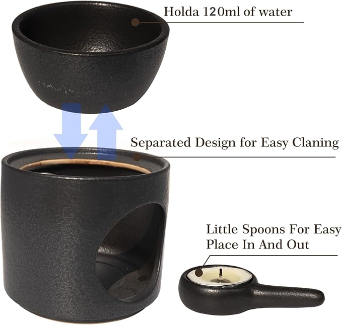 | Wax Burner | Tealight Warmer Ceramic | Wax Melt Candle Melter| Duftlampe | Scented Oil Diffuser with Tealight | Size H*11cm ø10cm with Removable Bowl & Tealight Holder | Matt Painting