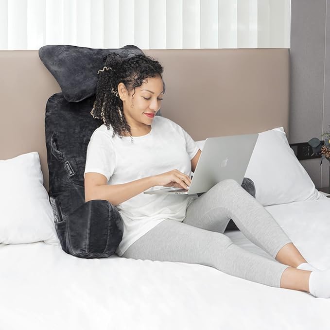 SLIGUY Reading Pillow-Bed Rest Pillow with Detachable Neck Roll & Higher Support Arm for Sitting in Bed Couch or Floor-Backrest Reading Pillow Adult Back Pillow for Reading/Watching TV/Gaming,Black