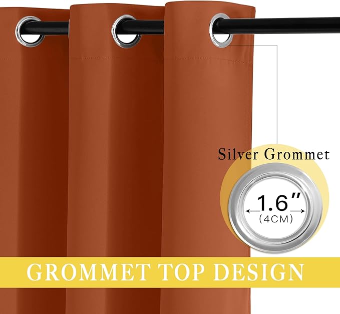 NICETOWN Sliding Door Window Treatment Blackout Patio Door Curtain Panels, Privacy Thermal Drapes for Bedroom Living Room Department with Grommet Top (Burnt Orange, W66 x L110)