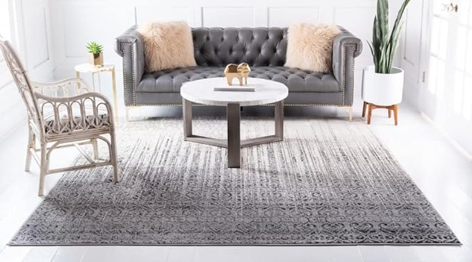 Unique Loom Del Mar Collection Area Rug - Jennifer (6' 1" Square, Gray/ Black)