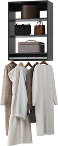 Medium Double Hanging Closet Unit, Modular Closet System, Wood Closet System Organizer with Storage for Walk in Closets, Clothing Rack Closet for Hanging Clothes, Bedroom, Black, 19.5" W