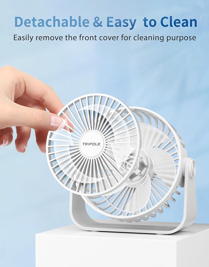 TriPole USB Desk Fan Portable Mini Fan Powerful 3 Speeds Wind Personal Desktop Fan with 360° Head Rotation for Home Office Car Indoor Outdoor White, No Battery, 4.5 Inches