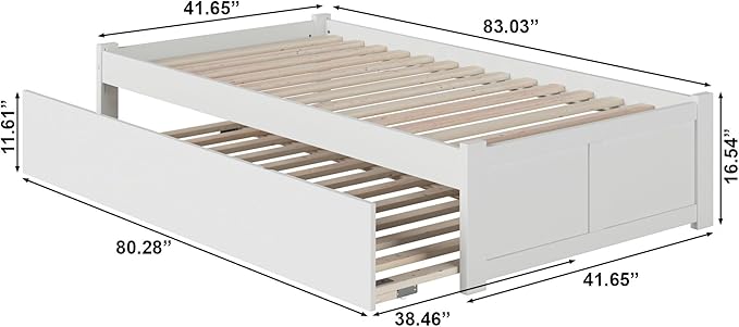 AFI Concord Twin XL Size Platform Bed with Footboard & Twin XL Trundle in White