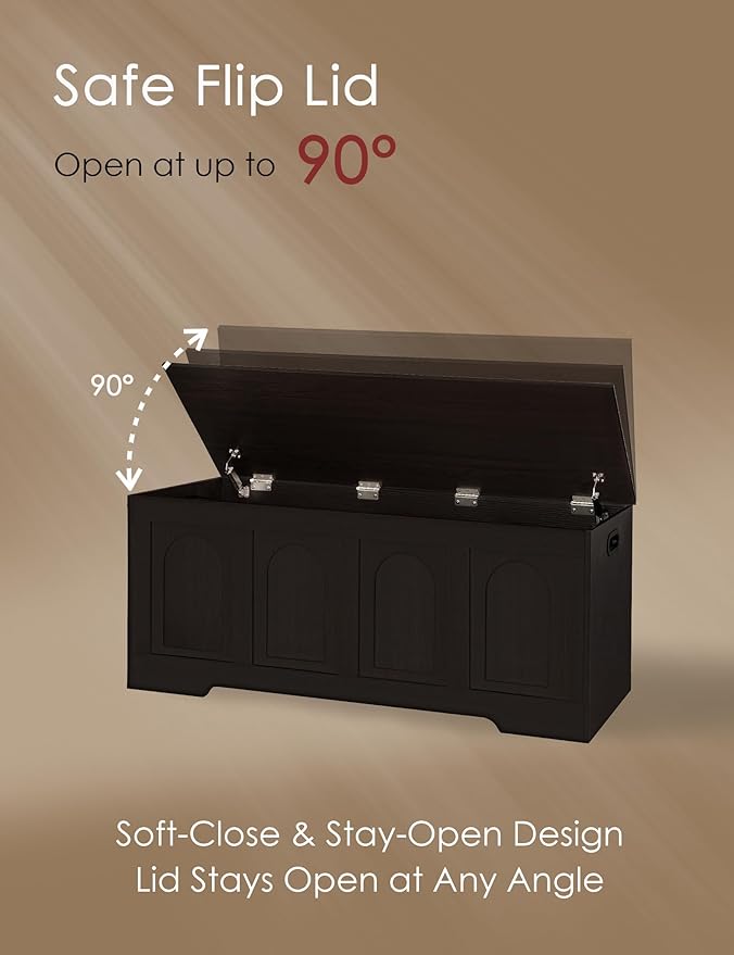 DINZI LVJ Storage Chest, 50” Extra Large Storage Bench with 2 Safety Hinges, Wooden Toy Box with Flip-Top, Large Trunk for Living Room, Playroom, Easy Assembly, Espresso