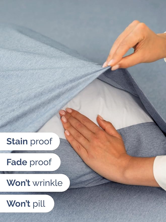 Extra Deep Twin Sheet Set - 4 Piece Breathable and Cooling Sheets - Hotel Luxury Bed Sheets Set - Easy Fit - Soft, Wrinkle Free and Comfy Sheets Set - Heathered Blue Sheet Set with Extra Deep Pockets