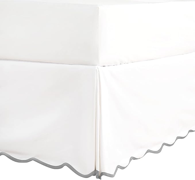HIG Off-White Chic Full Bed Skirt - Easy Fit Scallop Edge Pleated Bedskirts, 14 Inch Drop Anti-Slip Dust Ruffle, Thick Fabric for Enhanced Privacy, Pre-Washed for Long-Lasting Use(N60022)