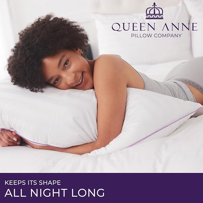 Queen Anne Hotel Collection Pillows – Luxury Down Alternative Bed Pillows (2-Pack, Standard Firm) – Ultimate Comfort, Hypoallergenic, Made in The USA