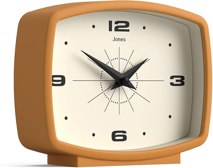 JONES CLOCKS® Film Desk Clock | Retro Rectangular Design | Mustard Yellow | Retro Design, Blending mid Century Style with a Punchy Modern Finish for Shelf, Table, Mantel or Bedside