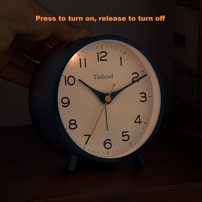 4.5" Antique Retro Analog Alarm Clock, Small Silent Bedside Desk Clock,Lighted on Demand, Battery Operated, Snooze, for Living Room, Bedroom, Bedside(Blue)