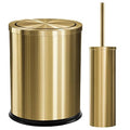 Maxdot 2 Pcs Gold Bathroom Trash Can with Flipping Lid 4 Gallon/15 L and Toilet Brush Set, Large Brushed Stainless Steel Garbage Trash Can Toilet Cleaner Brush Bin for Bathroom Bedroom Office