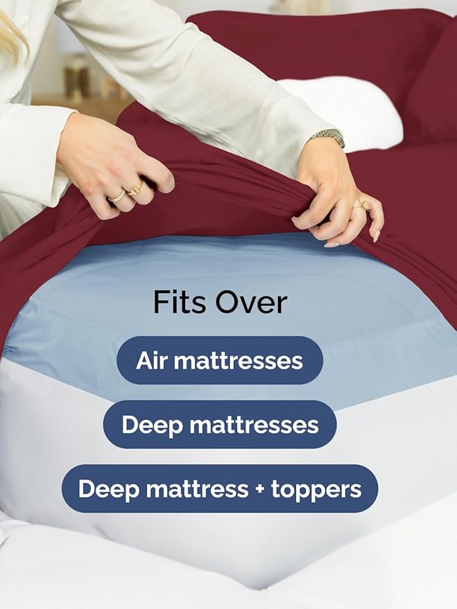 Extra Deep Twin Sheet Set - 4 Piece Breathable & Cooling Sheets - Hotel Luxury Bed Sheets Set - Easy & Secure Fit - Soft, Wrinkle Free & Comfy Sheets Set - Burgundy Sheet Set with Extra Deep Pockets