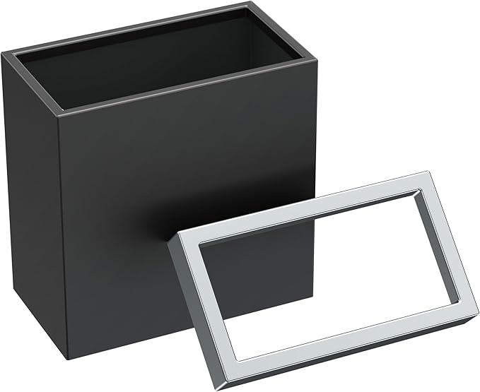 Gatco Modern Rectangle Wastebasket, Matte Black and Chrome Combo - Stainless Steel Trash Can with Removable Lid, Leakproof, 3 Gallon Capacity for Bathroom, Bedroom, Kitchen, or Office