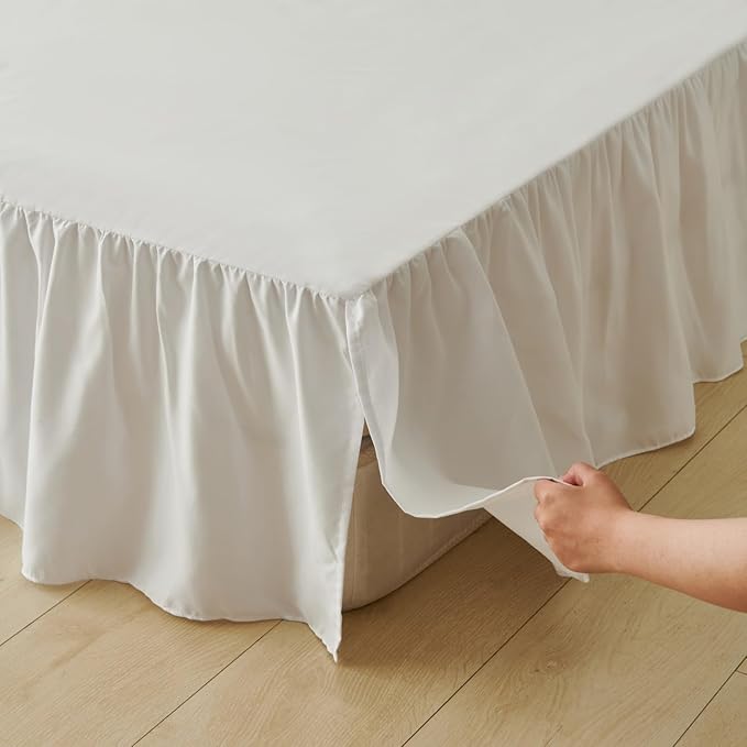 Bed Skirt Twin Size Ruffled Bed Skirt with Split Corners, Bed Skirts 14 Inch Drop, Bed Skirting with Platform, White, 14'' Twin