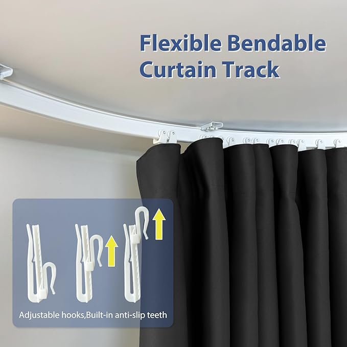 Room Divider Ceiling Mounted Curtains Track Sets Extra Wide Blackout Curtain Flexible Tracks for Bedroom Privacy Partition Separator, 1Panel Black Drape and White Rail, W10 x H10ft