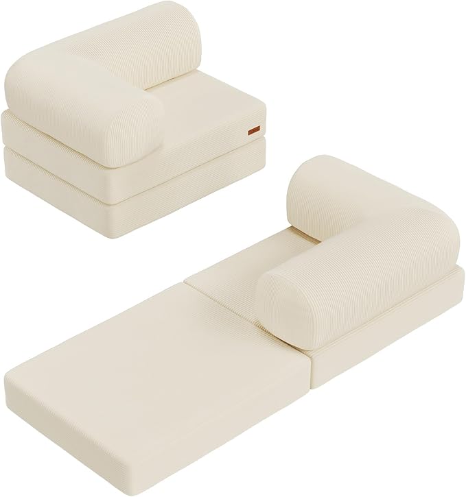 COMAX Folding Sofa Bed, Fold Out Chair, Foldable Sofa, Convertible Sleeper Chair for Adults, Futon Single Small Floor Couch for Spaces, Bedroom Living Room Guest Room, Beige