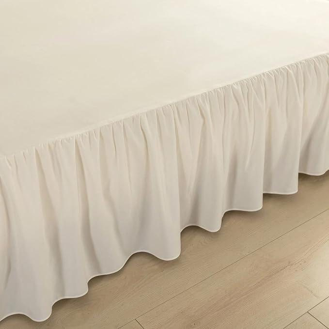 Bed Skirt Twin Size Ruffled Bed Skirt with Split Corners, Ivory Bed Skirts 12 Inch Drop, Bed Skirting with Platform, 12'' Twin