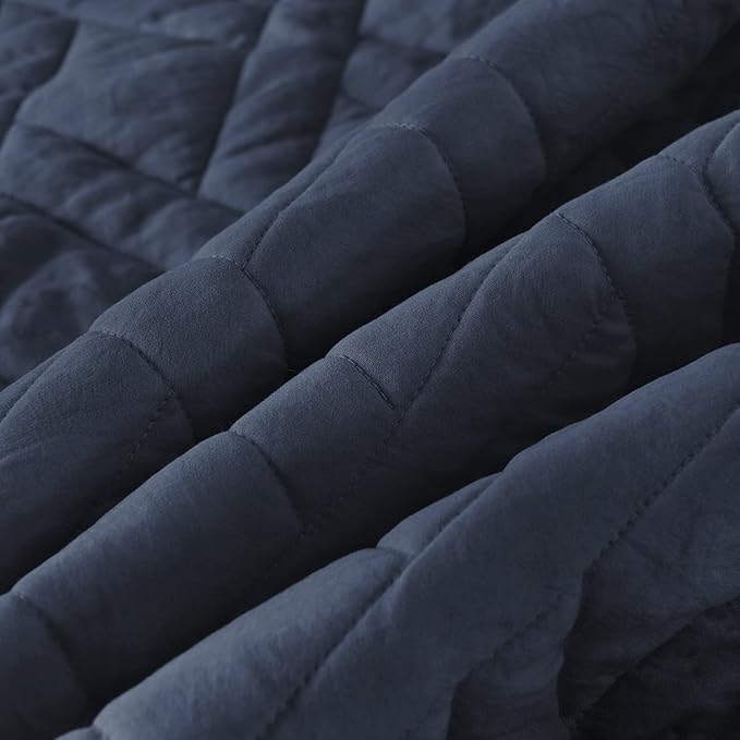 HORIMOTE HOME Quilt Set King Size Navy Blue, Classic Geometric Diamond Stitched Pattern, Ultra Soft Lightweight Bedspread Coverlet for All Season 3 Pieces(1 Quilt and 2 Pillow Shams)