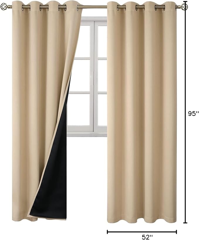 BGment Beige Blackout Curtains 95 Inches Long 2 Panels Set for Living Room, Thermal Insulated 100% Light Blocking Curtains & Drapes, Grommet Soundproof Curtains for Bedroom Window, Each 52 Wide