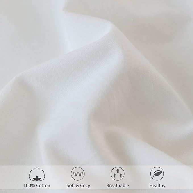 MooMee Fitted Bottom Sheet Only 100% Washed Cotton Linen Like Textured Breathable Durable Soft Comfy Deep Pocket Fits Mattress up to 17" (Off White, Twin)