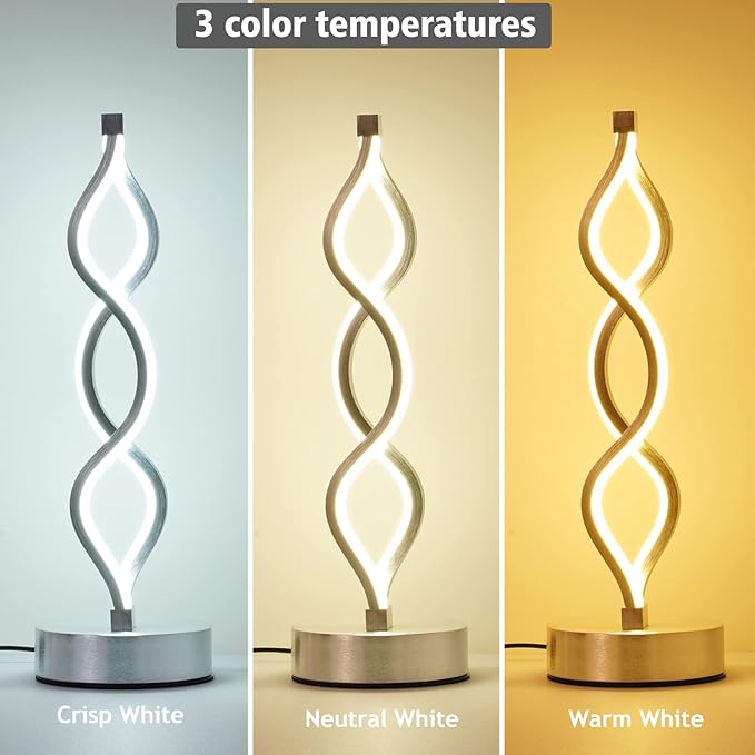 NUÜR Silver Lamps for Bedrooms Set of 2, Small Table Lamp, 3 Colour Temperature, 15.8 Inch Height, Bedsides Lamps for Living Room