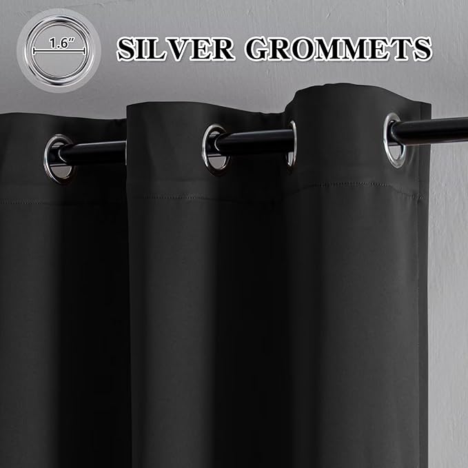 Curtains 108 Inches Long 2 Panels Set, Blackout Curtains for Bedroom Living Room, Thermal Insulated Grommet Room Darkening Drapes for Privacy Home Decor Windows(W52 x L108, Dark Grey)