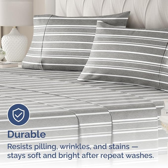 King Pillow Cases Set of 2 - Ultra Soft Hotel Quality Pillowcase Covers - Comfy, Cozy & Wrinkle Free - Shrinkage and Fade Resistant - Machine Washable Pillow Protectors - 2 Piece Set - Grey Stripes 3