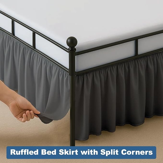 Ruffled Bed Skirt Split Corners with Platform, Tailored Fit Hotel Quality Wrinkle Free Ultra-Soft Microfiber Dust Ruffle, Upto 16 Inch Drop, Twin XL, Dark Grey