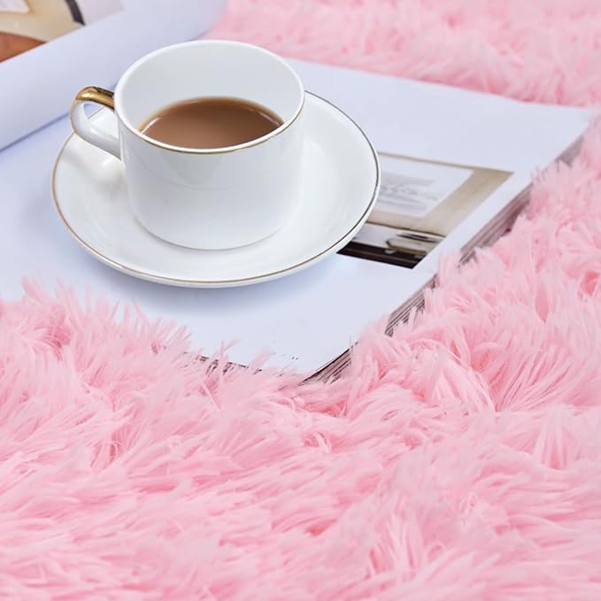 duduta Pink Fluffy Plush Rug 3x5 ft, Shag Furry Rectangle Rug for Bedroom Nursery Living Room Home Decor