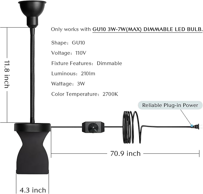 Solfres Patented Innovative Design Headboard Reading Light. No Drilling Golden Book Light for Bedtime Reading. Dimmable LED Book Reading Lamp with Bulb. Movable & Flexible, Black