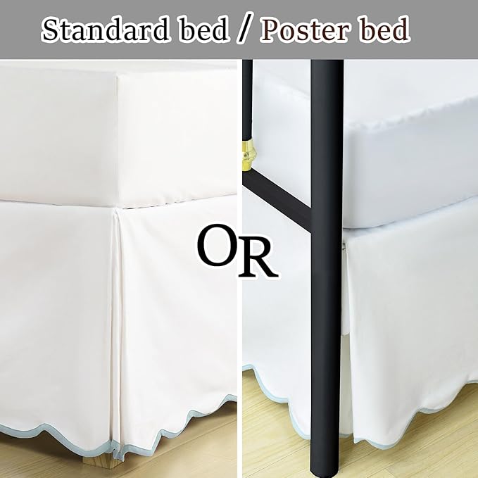 HIG Queen Bed Skirt - Easy Fit Scallop Edge Pleated Bedskirts With Spilt Coner, 12 Inch Drop Anti-Slip Dust Ruffle, Thick Fabric for Enhanced Privacy, Pre-Washed for Long-Lasting Use, Machine Washable