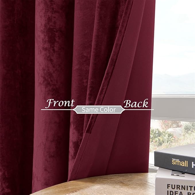SMILETIME Burgundy Red Crushed Velvet Curtains 52x108 inch Luxurious Thermal Insulated Soundproof Drapes for Living Room Bedroom Office Soft and Durable Light-Filtering Window Treatments, 2 Panels