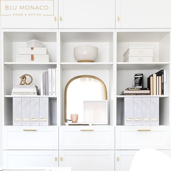 BLU MONACO Set of 4 Magazine Holders | White Marble Design with Gold Label Holders | Foldable File Organizer Boxes for Desk, Office & Classroom | Stylish Paper & Magazine Storage